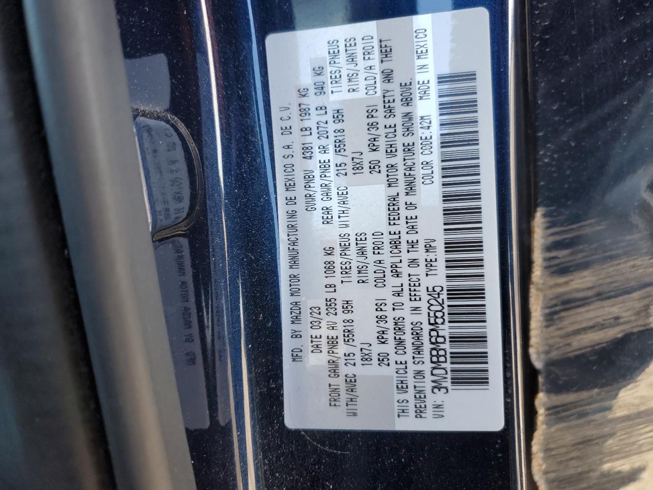 2023 Mazda CX-30 VIN 3MVDMBBM6PM550245 Copart auction photo, all over damage thumbnail 14