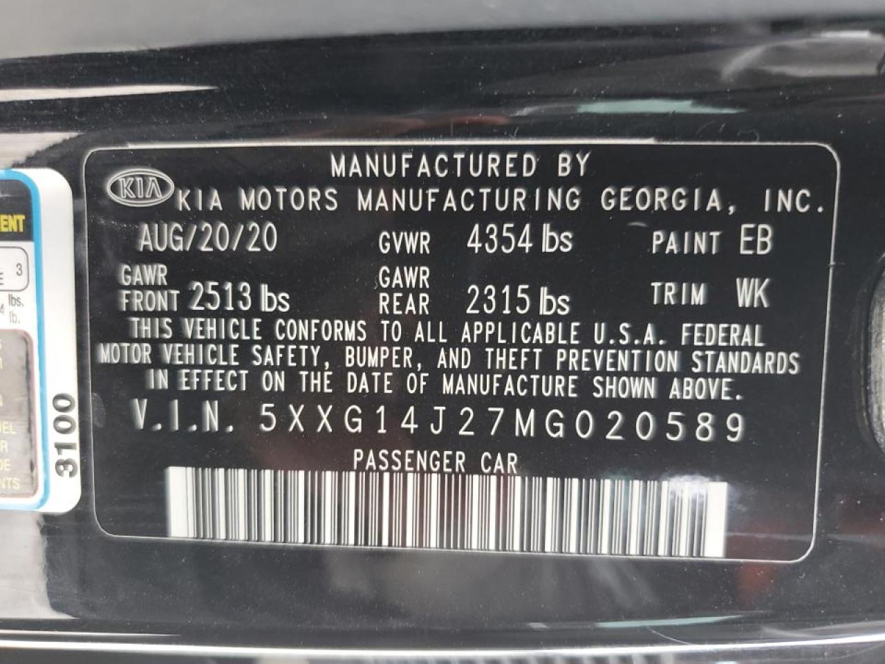 2021 KIA K5 VIN 5XXG14J27MG020589 Copart auction photo, rear end / minor dent/scratches damage thumbnail 12