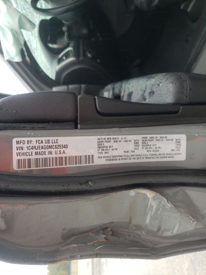 2021 Jeep Grand Cherokee VIN 1C4RJEAG0MC625340 Copart auction photo, all over damage thumbnail 10