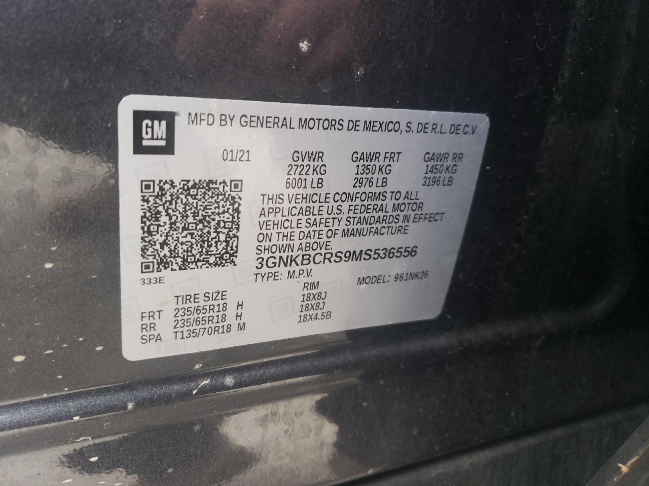 2021 Chevrolet Blazer VIN 3GNKBCRS9MS536556 Copart auction photo, front end / rear end damage thumbnail 15
