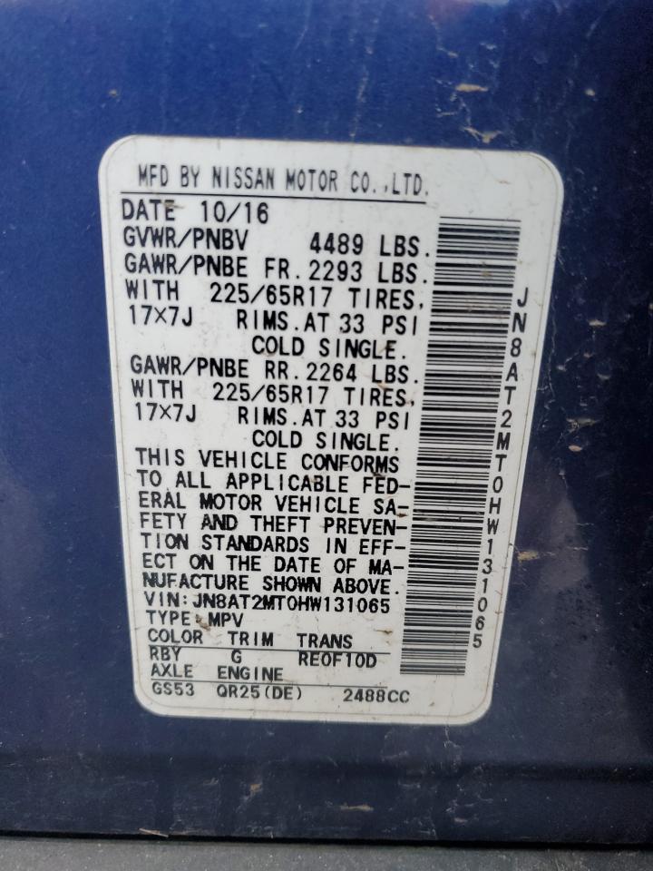 2017 Nissan Rogue VIN JN8AT2MT0HW131065 Copart auction photo, minor dent/scratches damage thumbnail 13