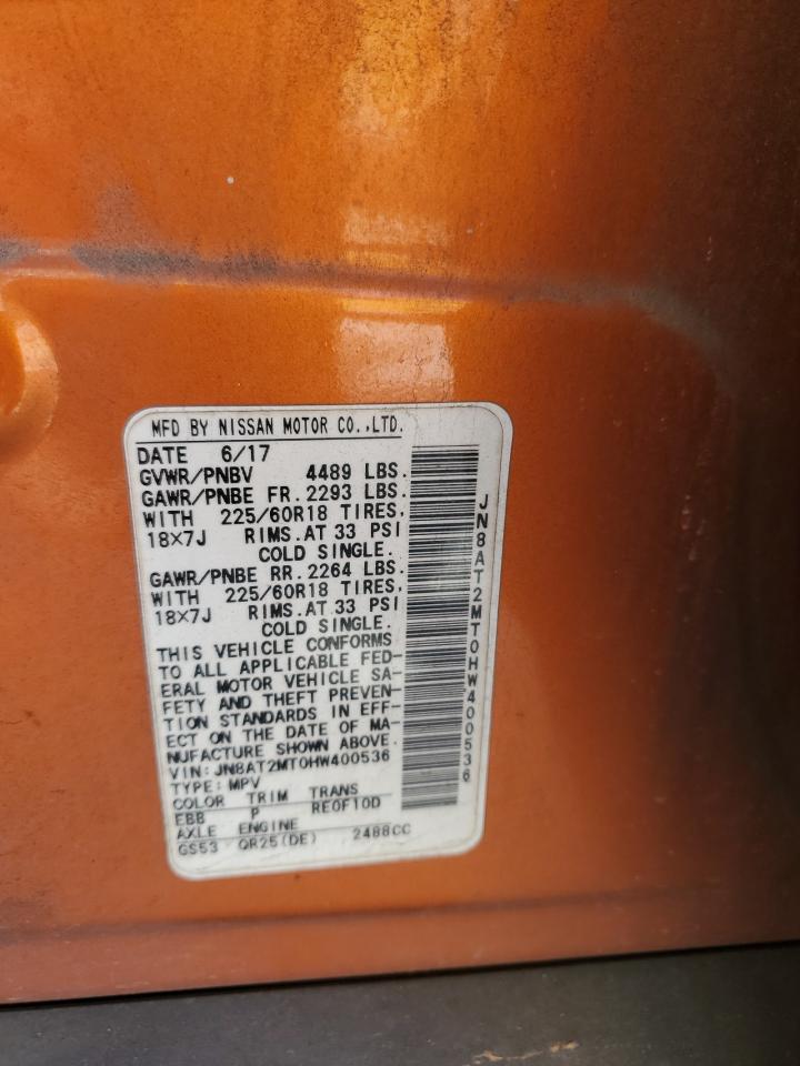 2017 Nissan Rogue VIN JN8AT2MT0HW400536 Copart auction photo, front end damage thumbnail 13