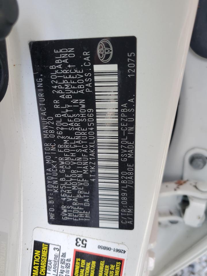 2020 Toyota Camry VIN 4T1KZ1AKXLU045069 Copart auction photo, water/flood damage thumbnail 12