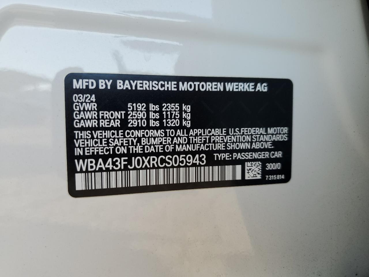 2024 BMW 5er VIN WBA43FJ0XRCS05943 Copart auction photo, side damage thumbnail 14