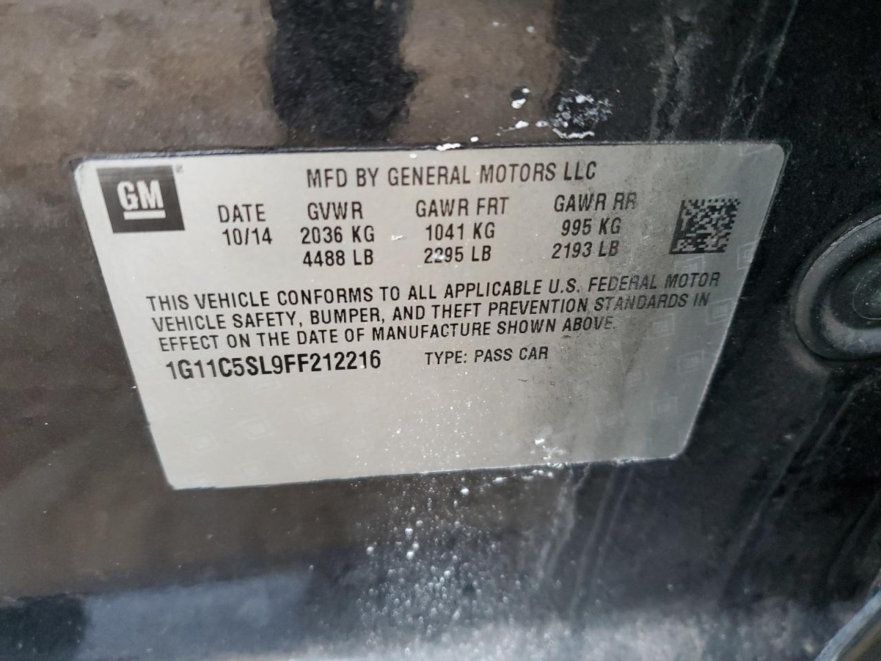 2015 Chevrolet Malibu VIN 1G11C5SL9FF212216 Copart auction photo, front end damage thumbnail 12