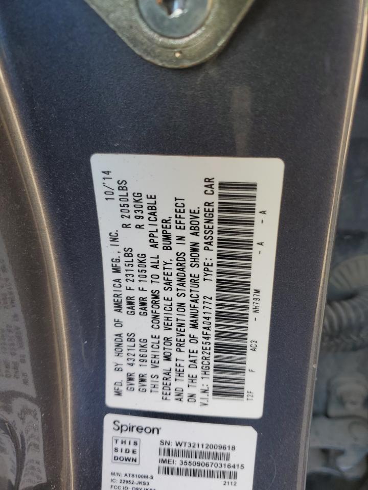 2015 Honda Accord VIN 1HGCR2E54FA041772 Copart auction photo, front end / rear end damage thumbnail 13