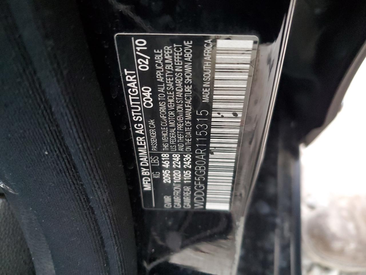 2010 Mercedes-Benz C-klasse VIN WDDGF5GB0AR115315 Copart auction photo, front end damage thumbnail 12