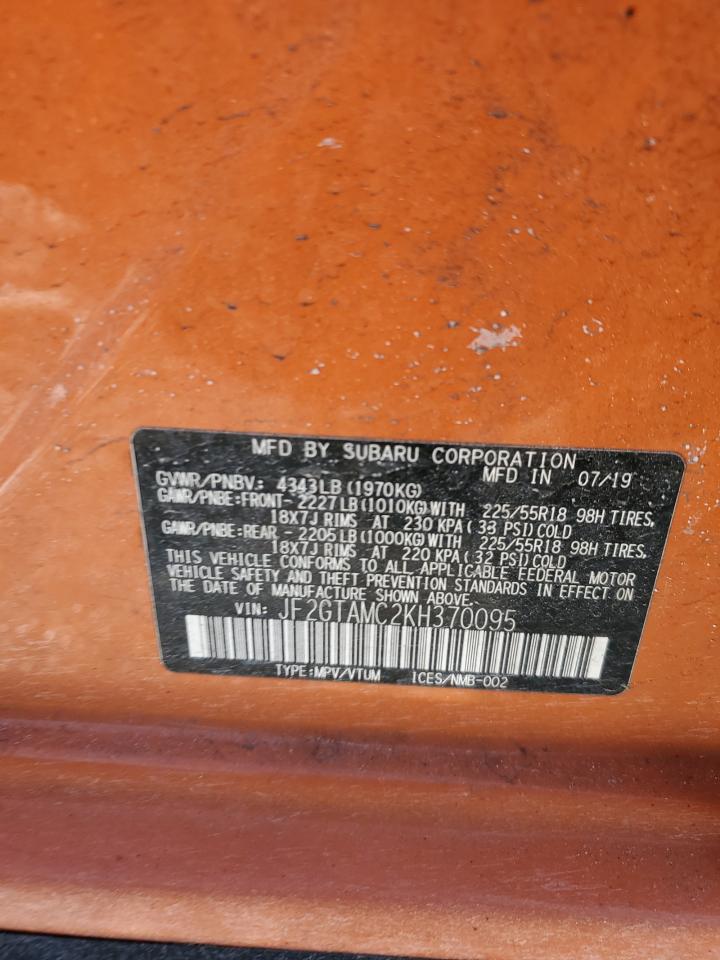 2019 Subaru XV VIN JF2GTAMC2KH370095 Copart auction photo, top/roof / rear end damage thumbnail 13