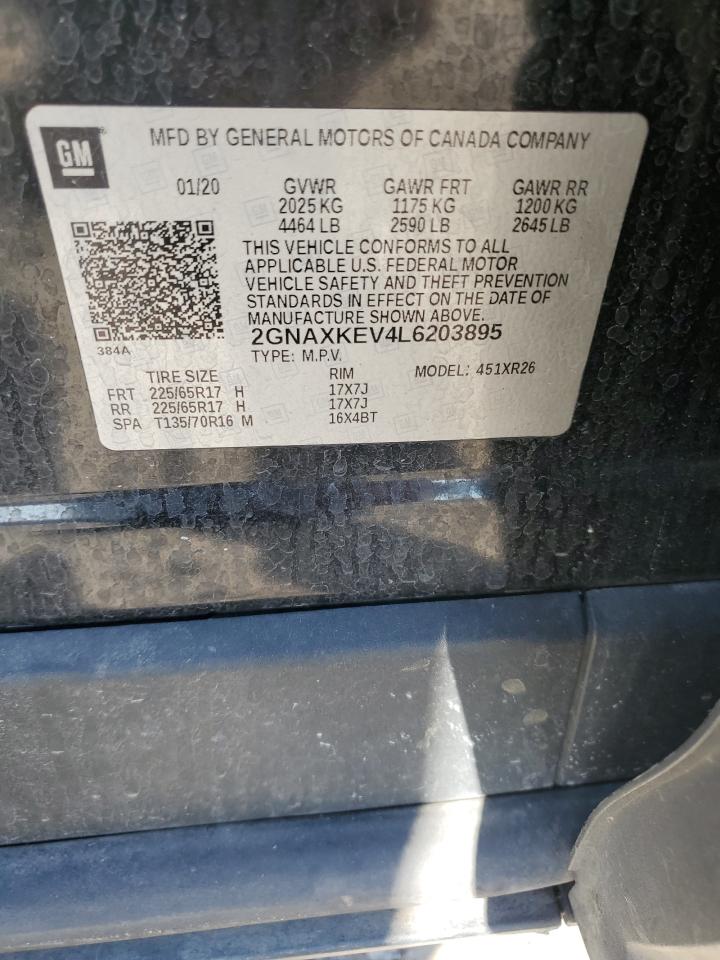 2020 Chevrolet Equinox VIN 2GNAXKEV4L6203895 Copart auction photo, rear end / side damage thumbnail 15