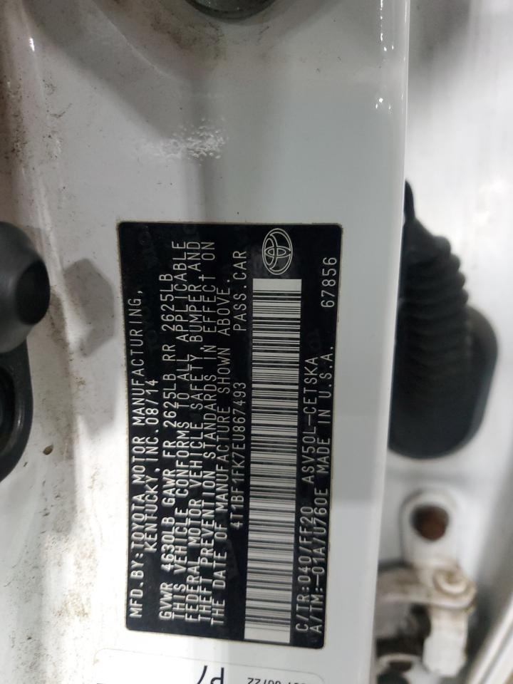2014 Toyota Camry VIN 4T1BF1FK7EU867493 Copart auction photo, front end damage thumbnail 13