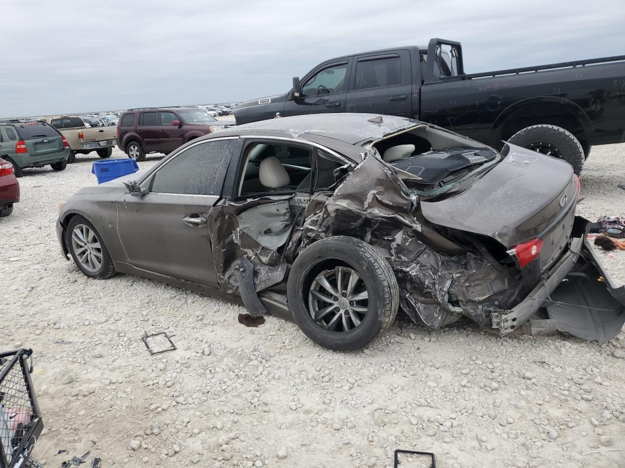 2014 Infiniti Q50 VIN JN1BV7AP3EM675519 Copart auction photo, side / rear end damage thumbnail 2