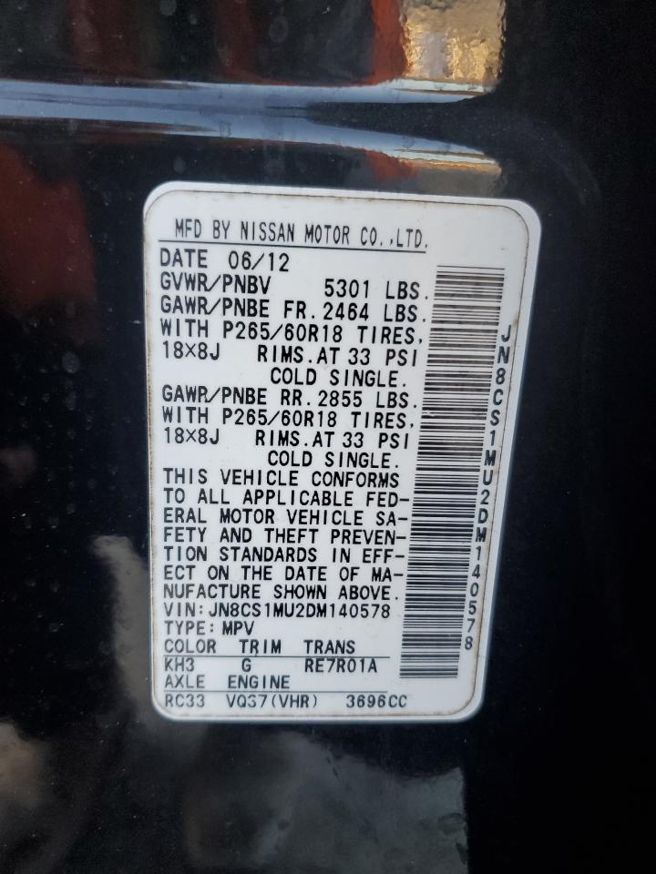 2013 Infiniti FX VIN JN8CS1MU2DM140578 Copart auction photo, water/flood damage thumbnail 14