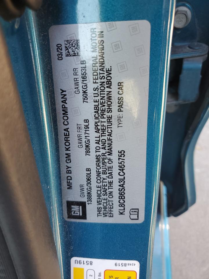 2020 Chevrolet Spark VIN KL8CB6SA3LC465755 Copart auction photo, mechanical damage thumbnail 12