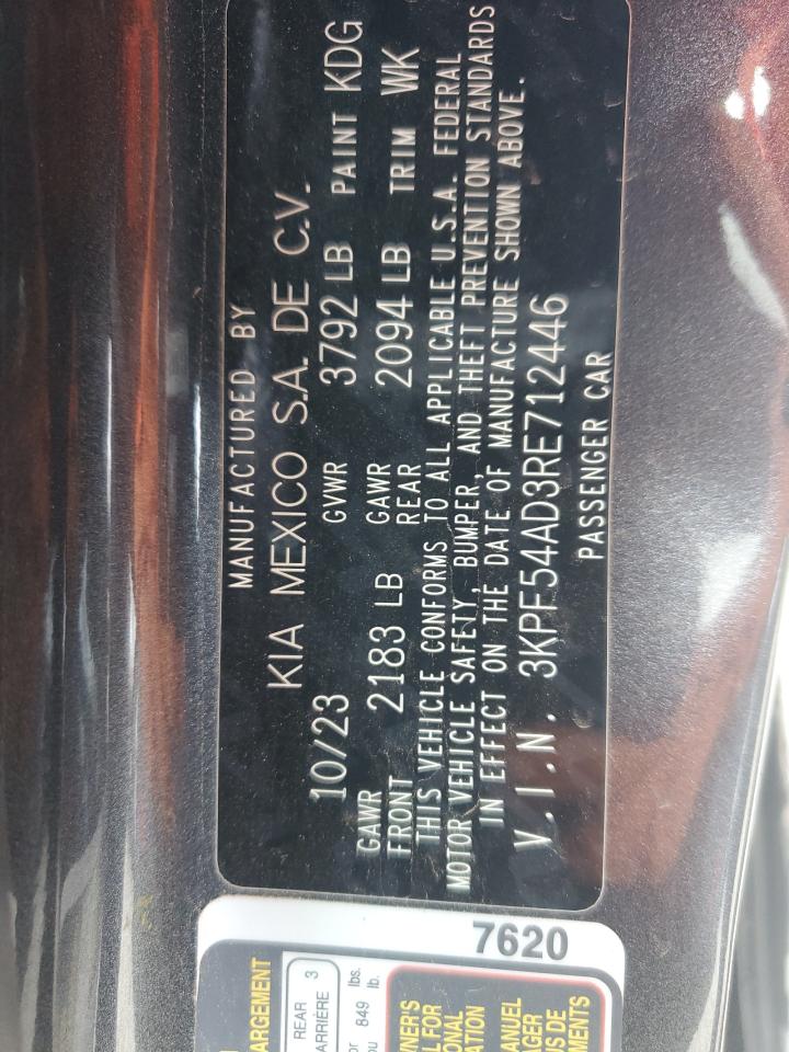 2024 KIA Forte VIN 3KPF54AD3RE712446 Copart auction photo, all over damage thumbnail 12
