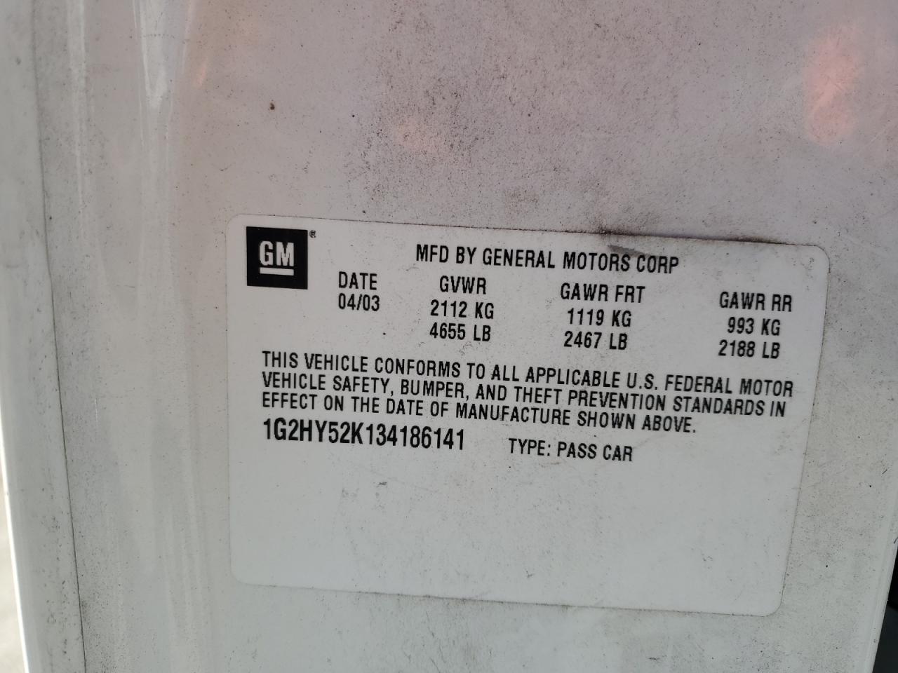 2003 Pontiac Bonneville VIN 1G2HY52K134186141 Copart auction photo, rear end damage thumbnail 14