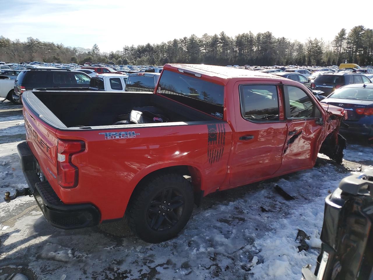 2021 Chevrolet Silverado VIN 1GCPYCEF6MZ187624 Copart auction photo, front end / side damage thumbnail 3
