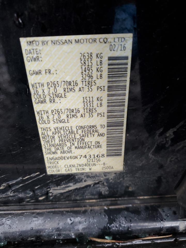 2016 Nissan Navara (Frontier) VIN 1N6AD0EV4GN743168 Copart auction photo, rollover damage thumbnail 13