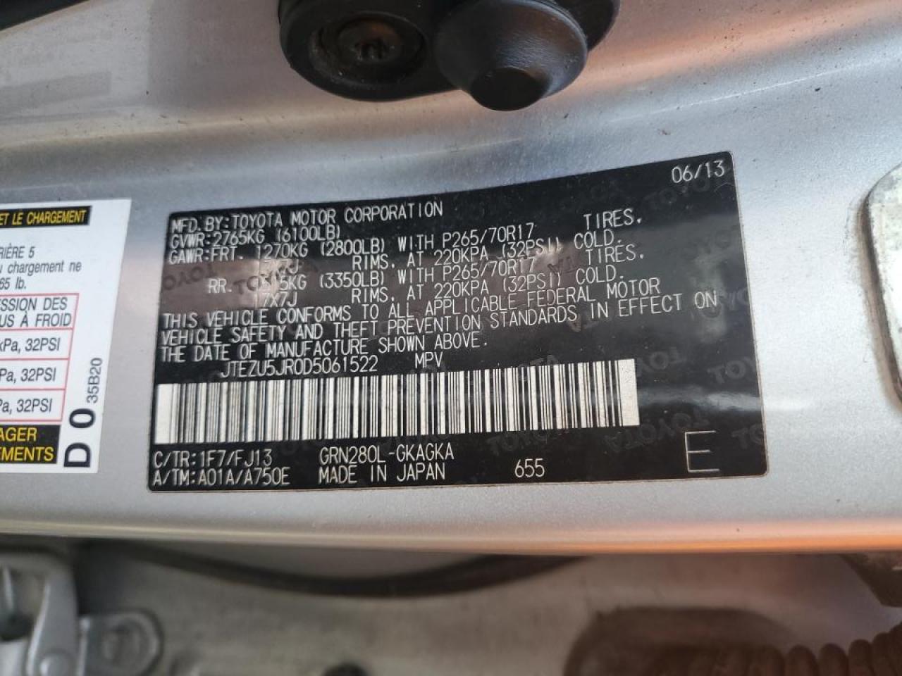 2013 Toyota 4Runner VIN JTEZU5JR0D5061522 Copart auction photo, front end / side damage thumbnail 13