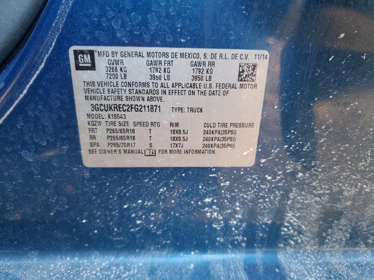 2015 Chevrolet Silverado VIN 3GCUKREC2FG211871 Copart auction photo, rear end damage thumbnail 12
