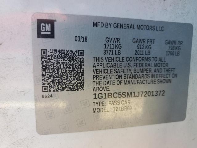 2018 Chevrolet Cruze VIN 1G1BC5SM1J7201372 Copart auction photo, front end damage thumbnail 12