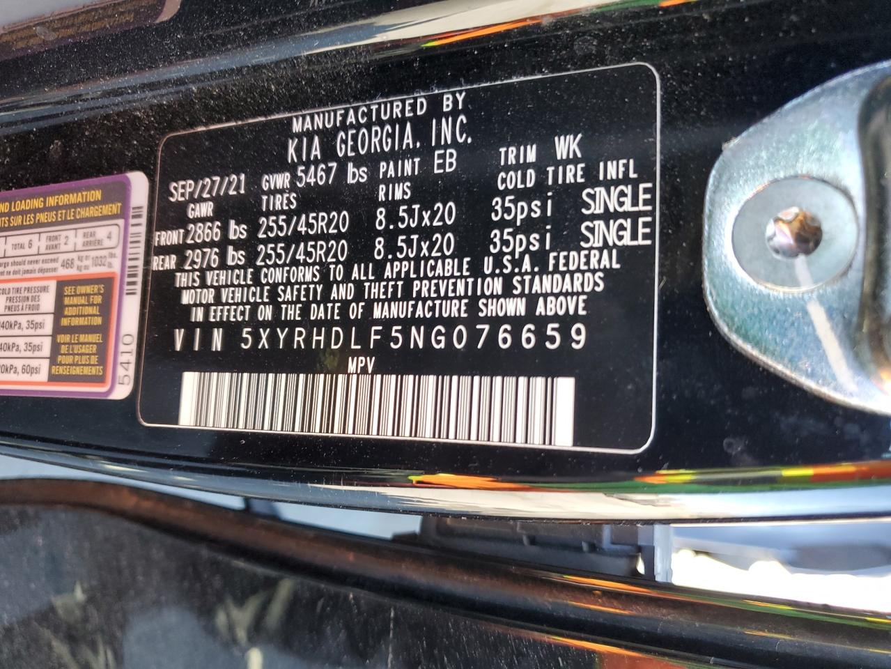 2022 KIA Sorento VIN 5XYRHDLF5NG076659 Copart auction photo, rear end damage thumbnail 13