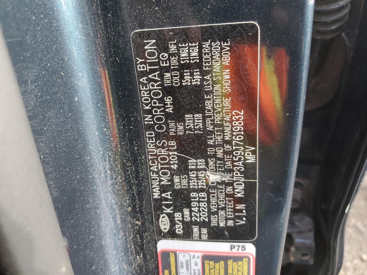 2018 KIA Soul VIN KNDJP3A59J7619832 Copart auction photo, front end damage thumbnail 13