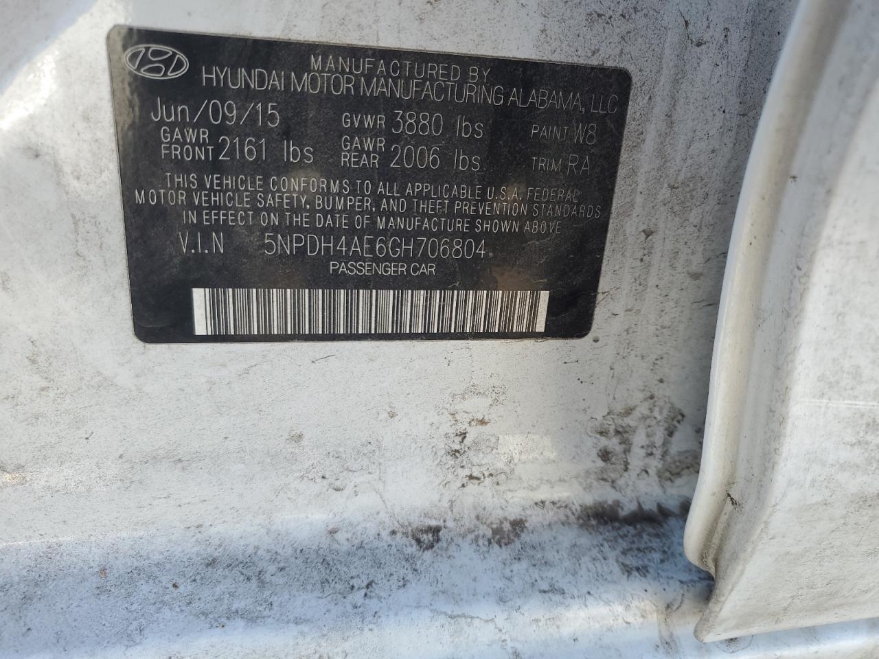2016 Hyundai Elantra VIN 5NPDH4AE6GH706804 Copart auction photo, front end damage thumbnail 12