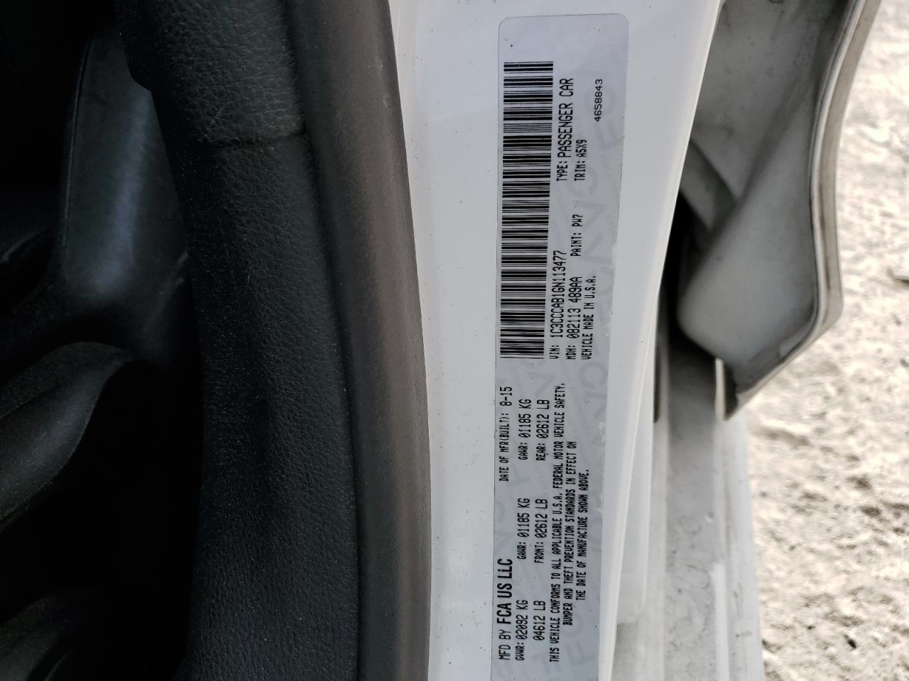 2016 Chrysler 200 VIN 1C3CCCAB1GN113477 Copart auction photo, side / front end damage thumbnail 14
