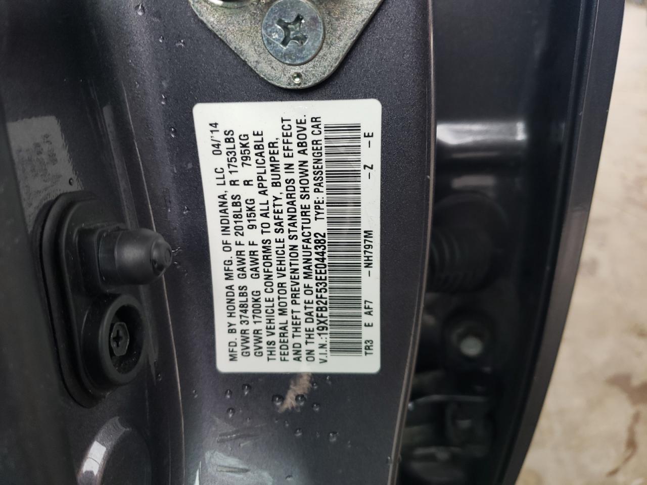 2014 Honda Civic VIN 19XFB2F53EE044382 Copart auction photo, all over damage thumbnail 12