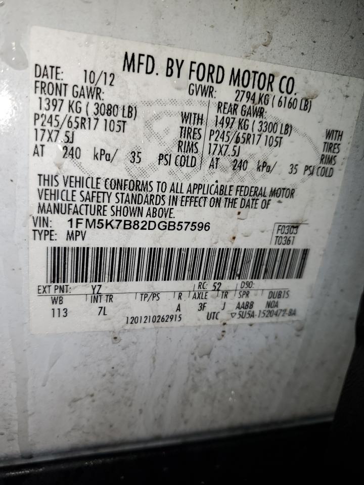 2013 Ford Explorer VIN 1FM5K7B82DGB57596 Copart auction photo, front end / side damage thumbnail 14