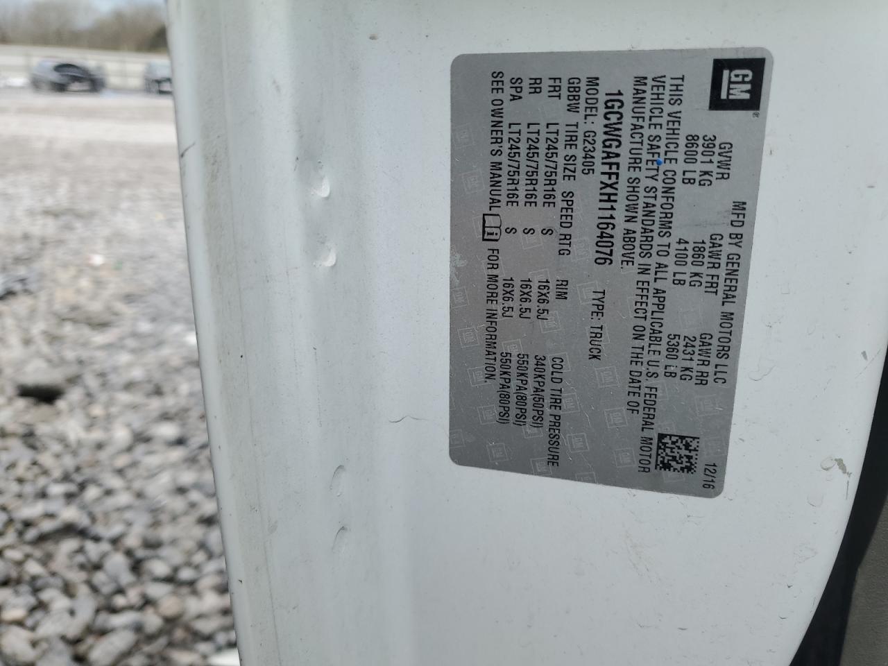 2017 Chevrolet Express VIN 1GCWGAFFXH1164076 Copart auction photo, all over damage thumbnail 13