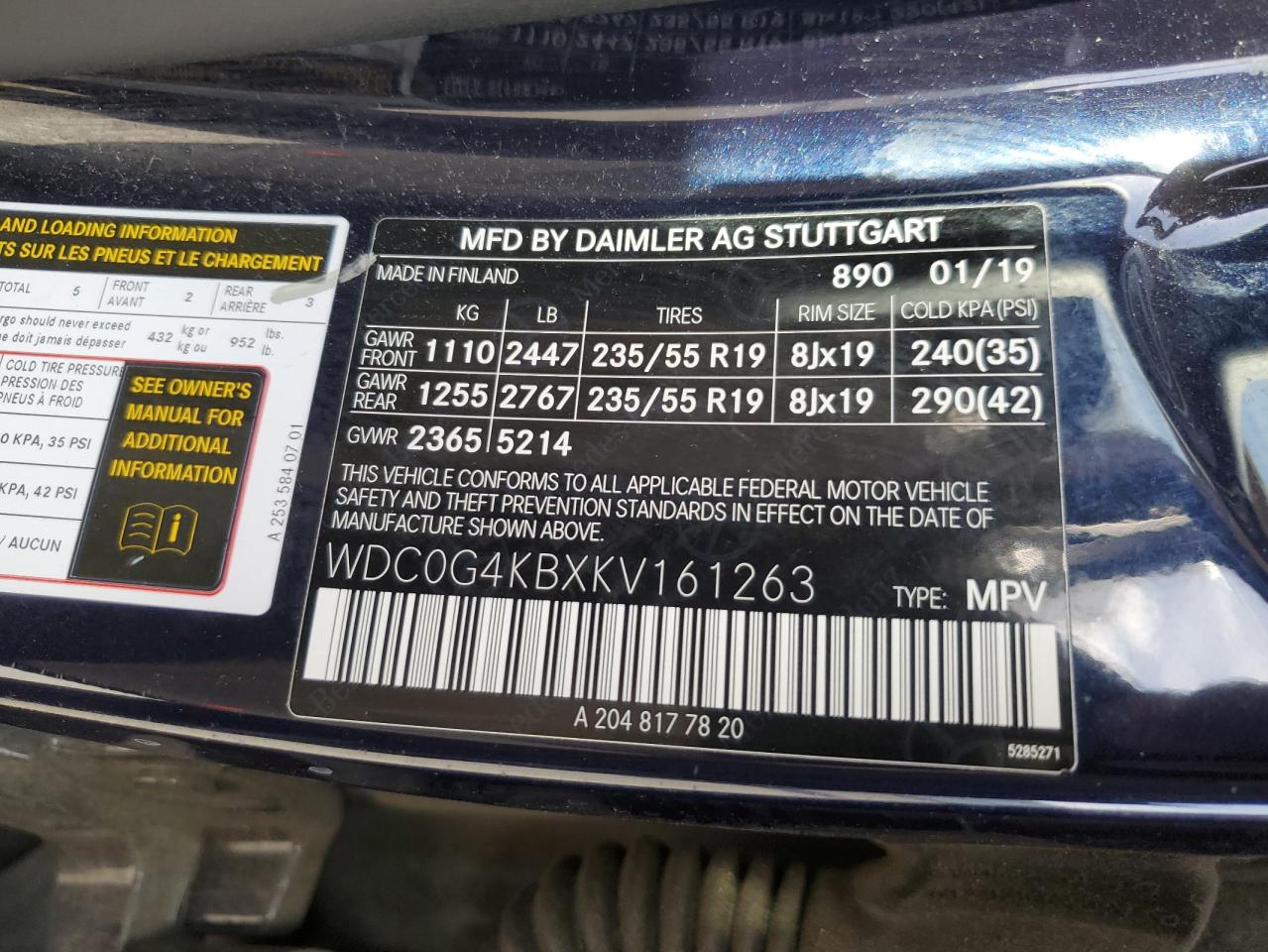 2019 Mercedes-Benz GLC VIN WDC0G4KBXKV161263 Copart auction photo, rear end damage thumbnail 13