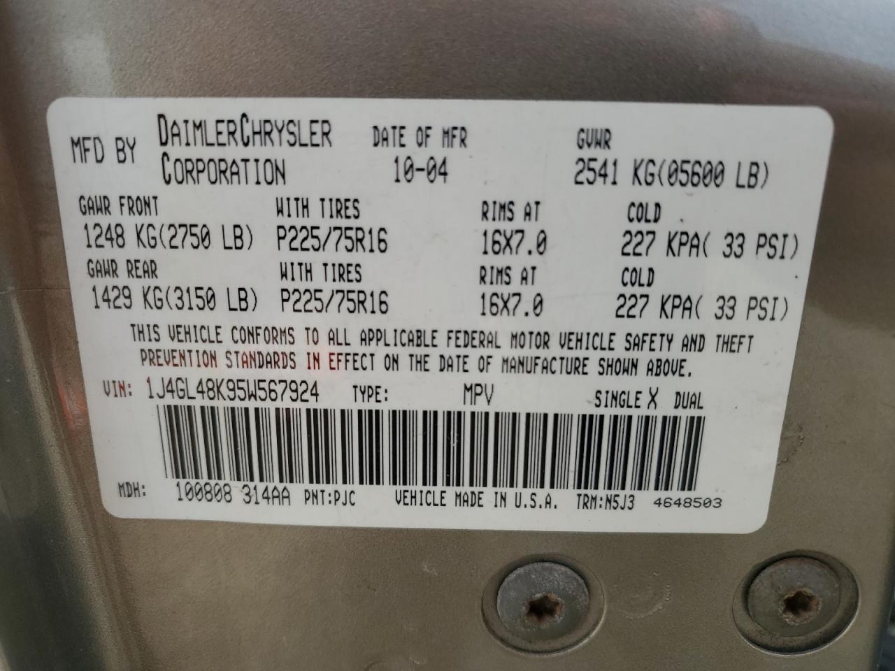 2005 Jeep Liberty (North America) VIN 1J4GL48K95W567924 Copart auction photo, front end damage thumbnail 13
