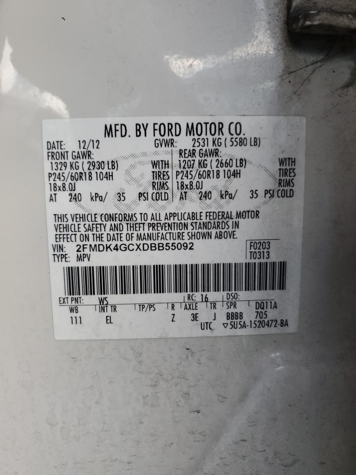 2013 Ford Edge VIN 2FMDK4GCXDBB55092 Copart auction photo, front end damage thumbnail 13