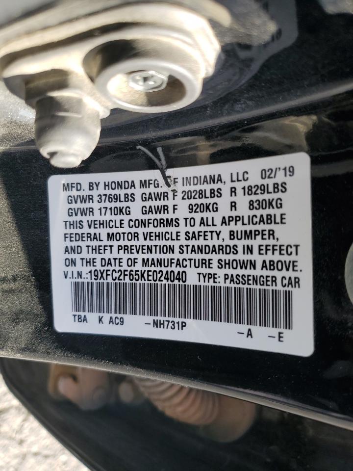 2019 Honda Civic VIN 19XFC2F65KE024040 Copart auction photo, rear end damage thumbnail 14