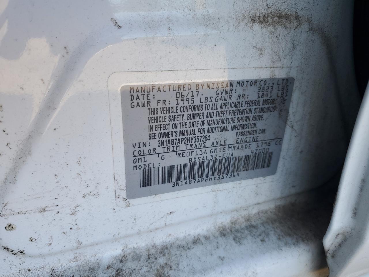 2017 Nissan Sentra VIN 3N1AB7AP2HY357364 Copart auction photo, minor dent/scratches damage thumbnail 12