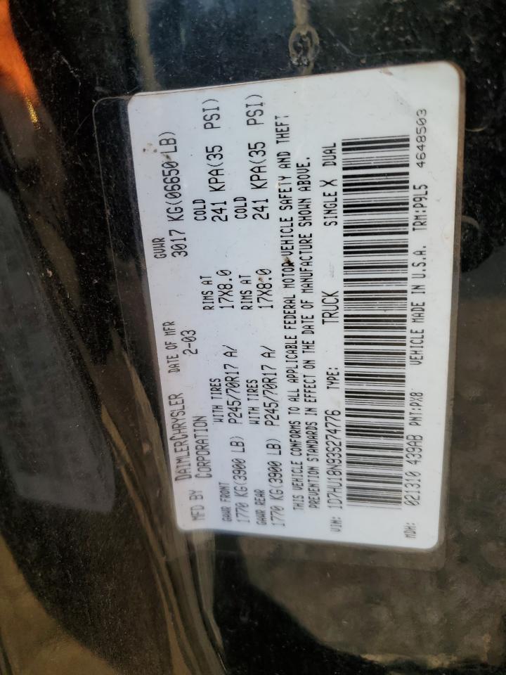 2003 Dodge RAM VIN 1D7HU18N93S274776 Copart auction photo, all over / mechanical damage thumbnail 14