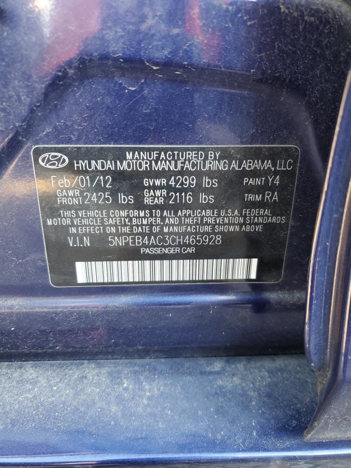 2012 Hyundai Sonata VIN 5NPEB4AC3CH465928 Copart auction photo, all over damage thumbnail 12
