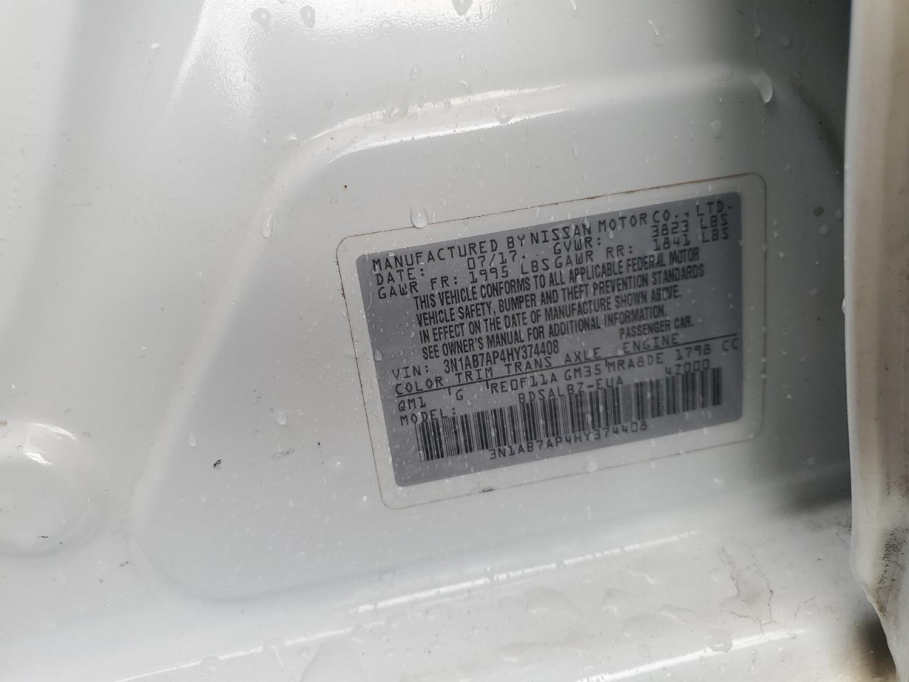 2017 Nissan Sentra VIN 3N1AB7AP4HY374408 Copart auction photo, rear end / front end damage thumbnail 12