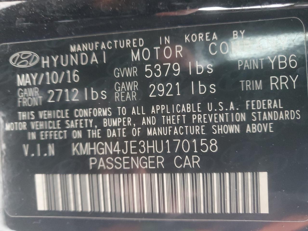 2017 Genesis G80 VIN KMHGN4JE3HU170158 Copart auction photo, side / hail damage thumbnail 14