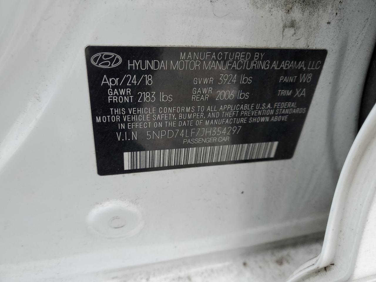 2018 Hyundai Elantra VIN 5NPD74LF7JH354297 Copart auction photo, vandalism damage thumbnail 14