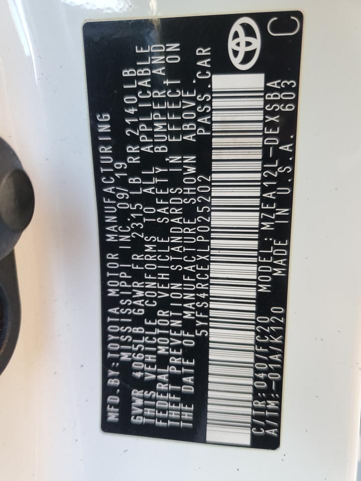 2020 Toyota Corolla VIN 5YFS4RCEXLP025202 Copart auction photo, side / rear end damage thumbnail 12