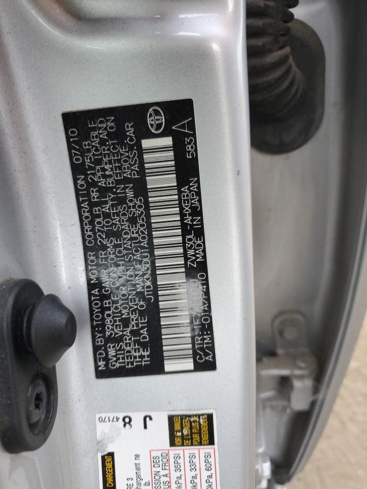 2010 Toyota Prius VIN JTDKN3DU1A0205305 Copart auction photo, front end damage thumbnail 12