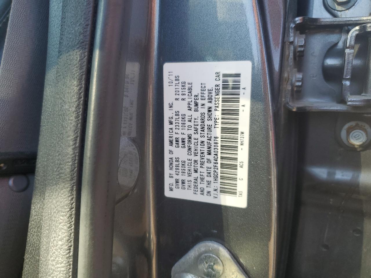 2012 Honda Accord VIN 1HGCP2F64CA030876 Copart auction photo, front end damage thumbnail 12