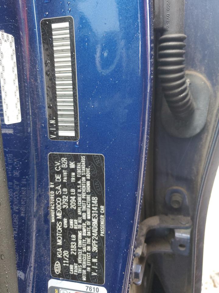 2021 KIA Forte VIN 3KPF24AD8ME314148 Copart auction photo, all over damage thumbnail 12