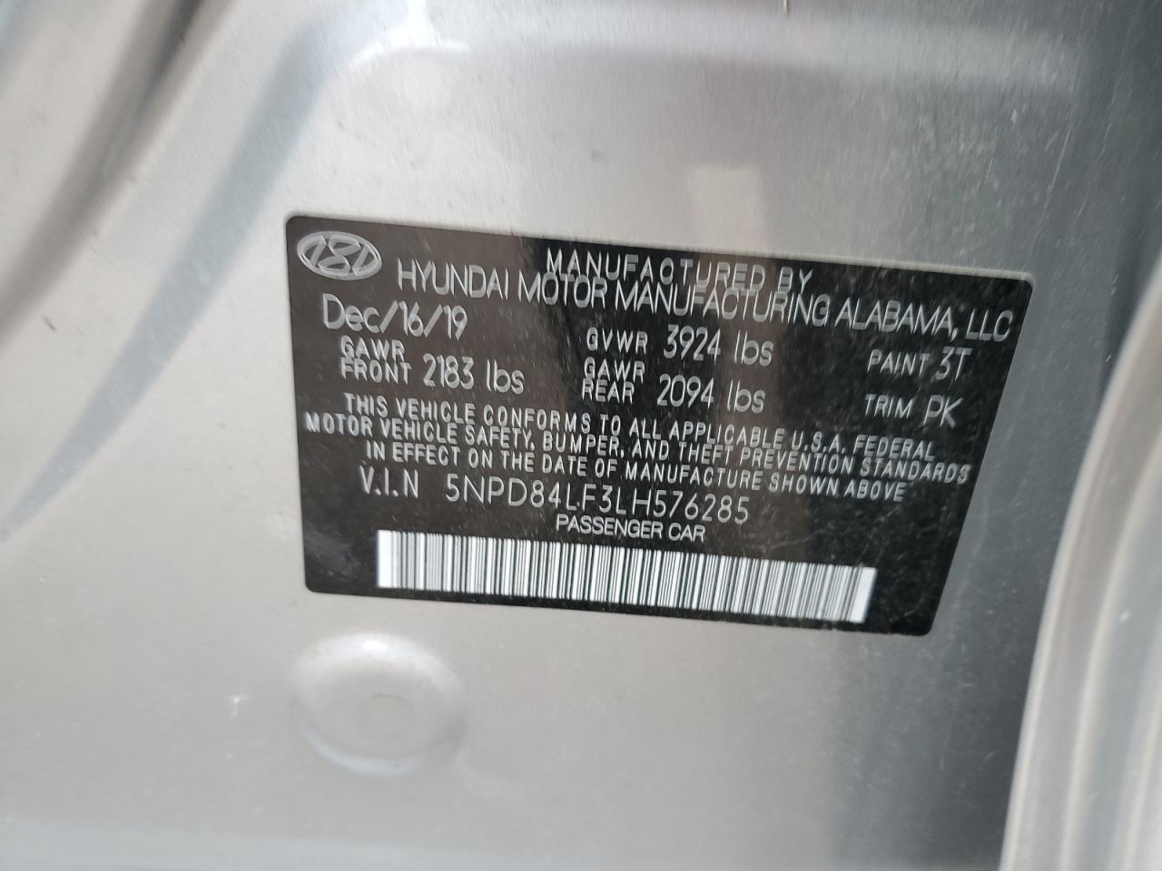 2020 Hyundai Elantra VIN 5NPD84LF3LH576285 Copart auction photo, front end damage thumbnail 12