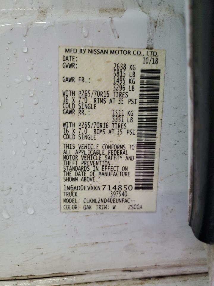 2019 Nissan Navara (Frontier) VIN 1N6AD0EVXKN714850 Copart auction photo, front end damage thumbnail 14
