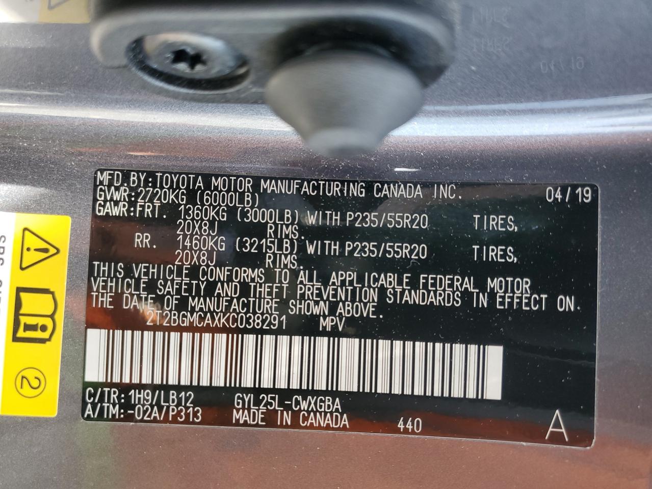 2019 Lexus RX VIN 2T2BGMCAXKC038291 Copart auction photo, front end / rear end damage thumbnail 16