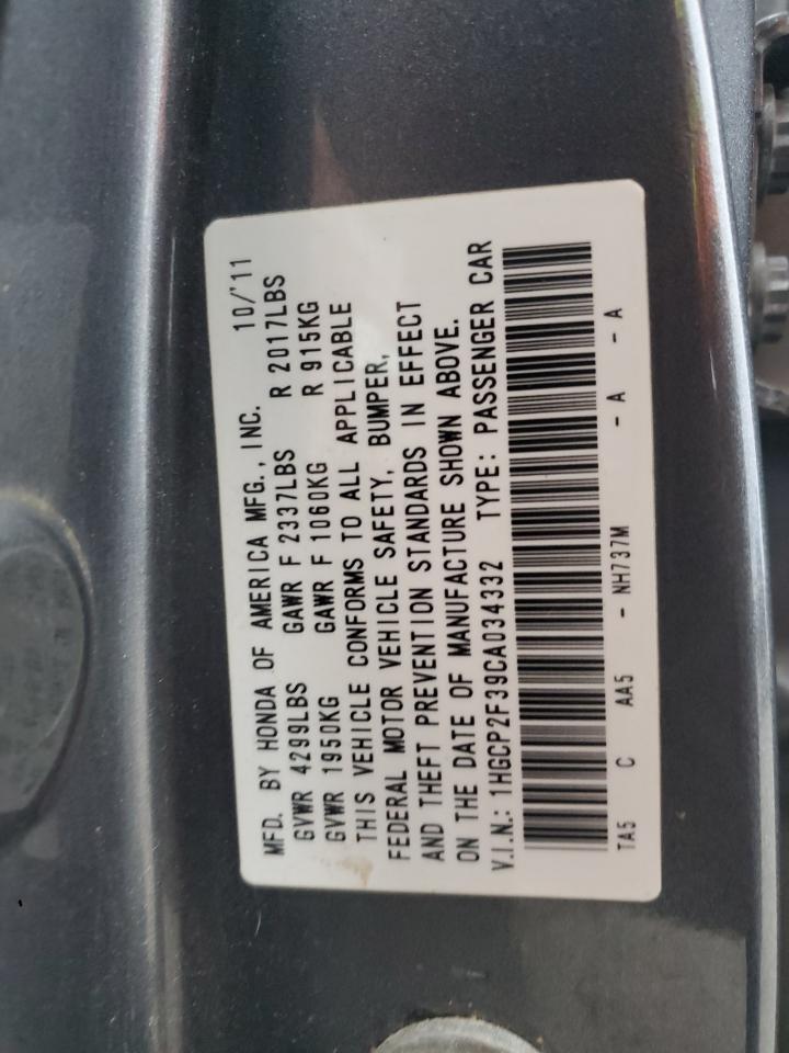 2012 Honda Accord VIN 1HGCP2F39CA034332 Copart auction photo, rollover damage thumbnail 14