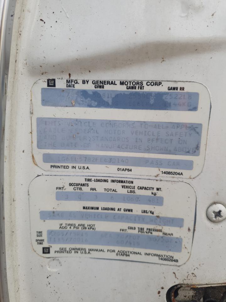 1985 Cadillac Eldorado VIN 1G6EL5782FE630140 Copart auction photo, water/flood damage thumbnail 12